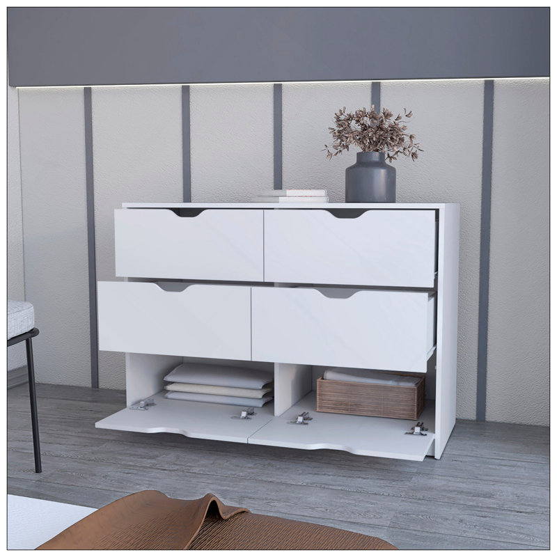 Commode 4 tiroirs, commode avec 2 armoires, Blanc