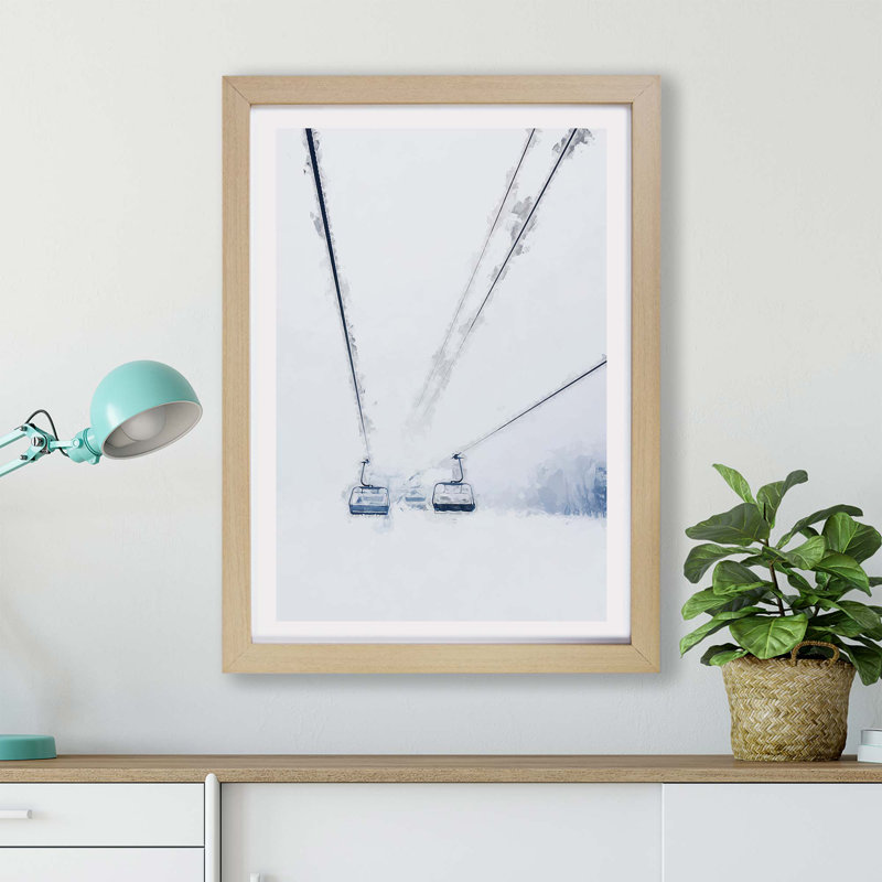 Ski Lift in Quebec Canada - Framed Print, 45cm H x 63cm W x 2cm D, Oak