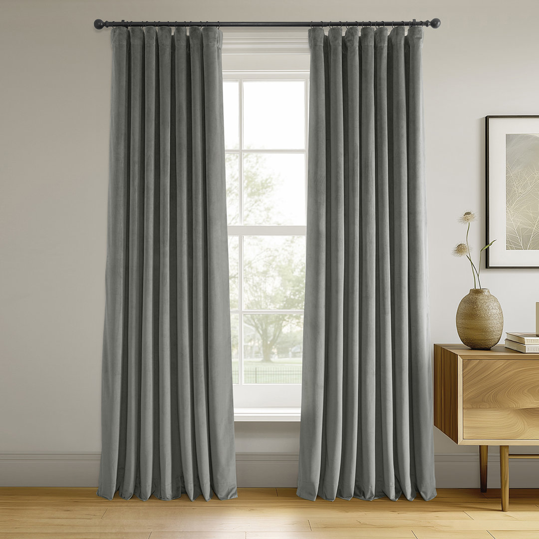 Olivia Signature Thermal Lined 100% Blackout Velvet Curtains for Bedroom & Living Room Curtains Single Panel drapes (1 Panel) Gracie Oaks Curtain Color: Silver Gray Size per Panel: 50" W x 63" L