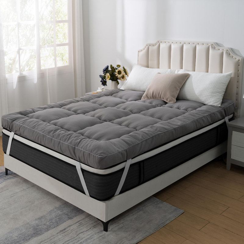 Jibberding 4" Plush Down Alternative Mattress Topper, Pillow Top Mattress Pad with Elastic Straps, OEKO-TEX® Certified, Gray