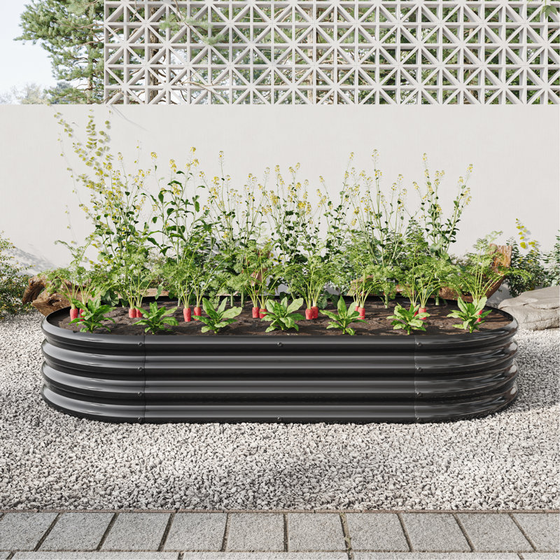Grand lit de jardin surélevé ovale en métal pour plantes, légumes et fleurs - Noir, 11.42" H x 70.86" W x 35.43" D, Noir
