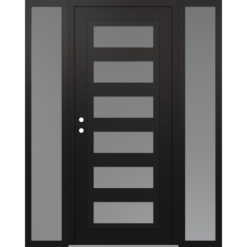 C9 60 po à droite X 80 po Panneau en acier noir et verre givré noir et blanc avec 2 portes d'entrée en verre givré prémontées