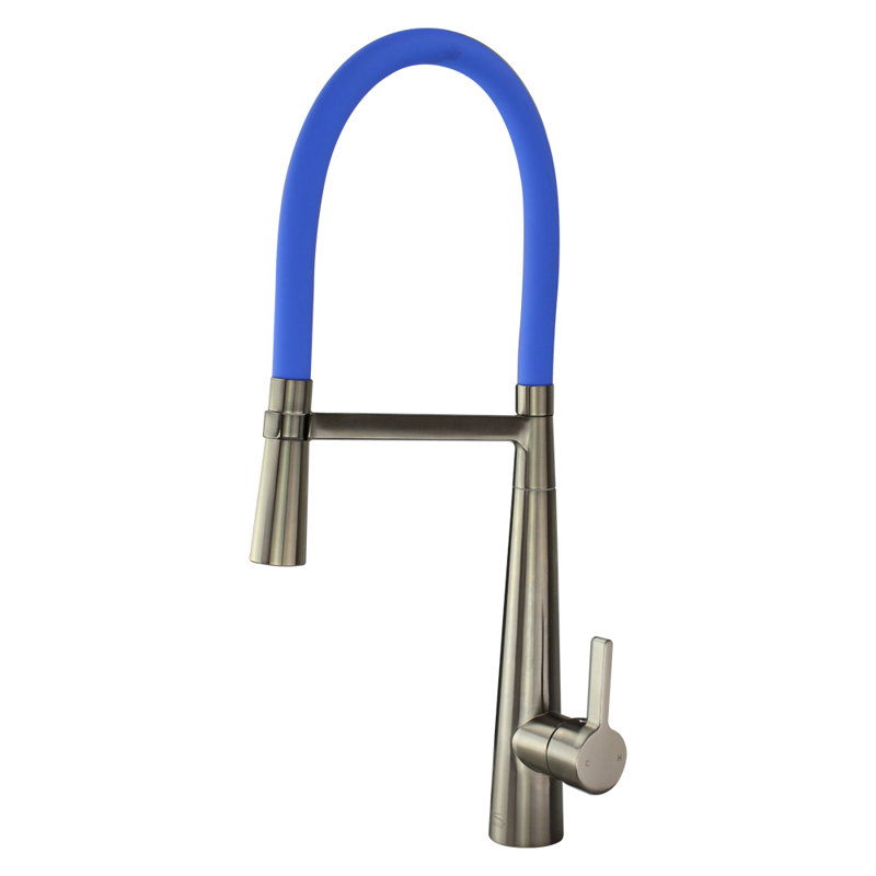 Robinet de cuisine à poignée simple Bell'arte, Acier inoxydable de luxe / bleu