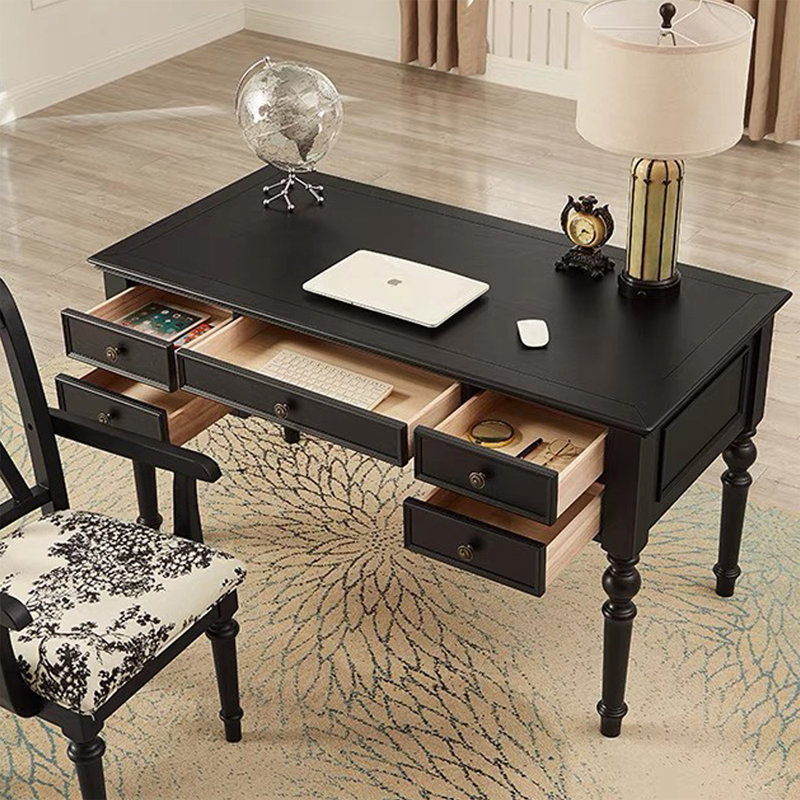 Black Rectangular Solid Wood Executive Desk with drawers desk, 30.71"H*52.12"W*27.56"D