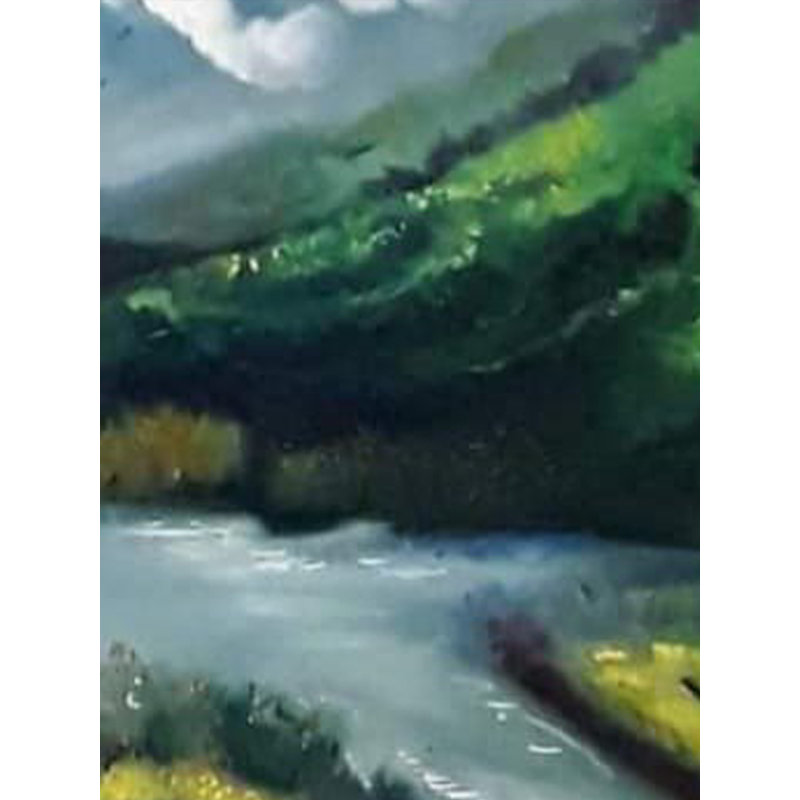 Paysage attrayant d'une rivière qui coule | Acrylique sur toile | Par Vinaya
