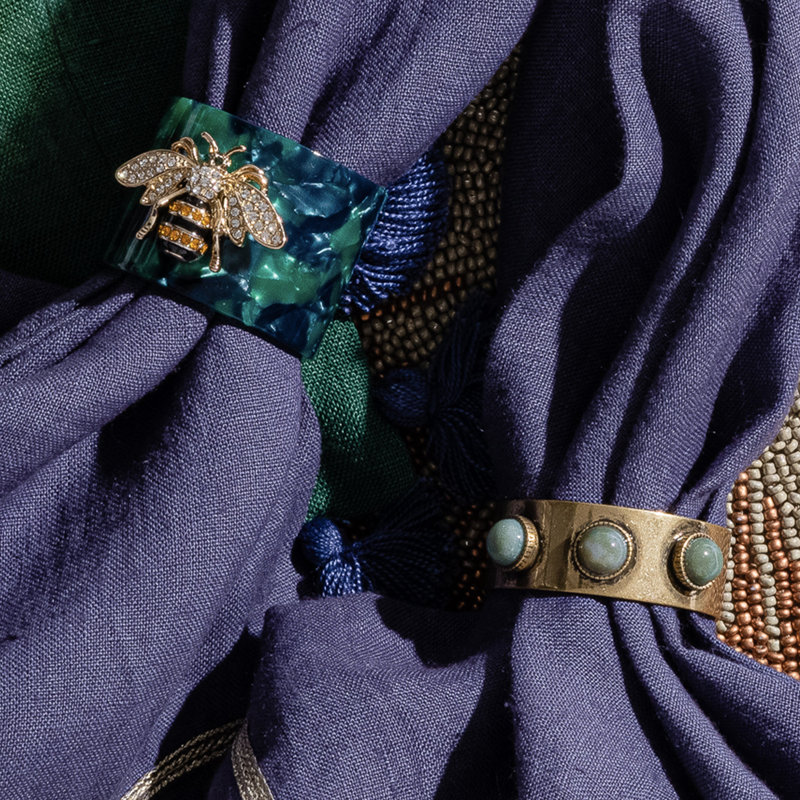 Stripey Bee Resin Napkin Rings, Green Tortoiseshell