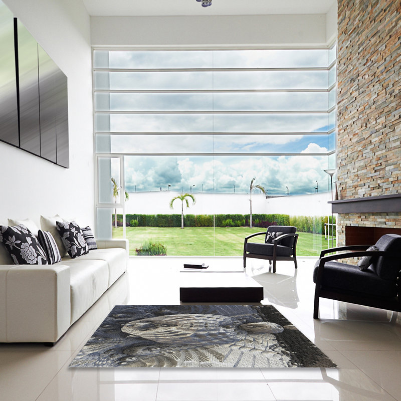 Tapis gris/blanc tissé à la machine, Carré 4 pi