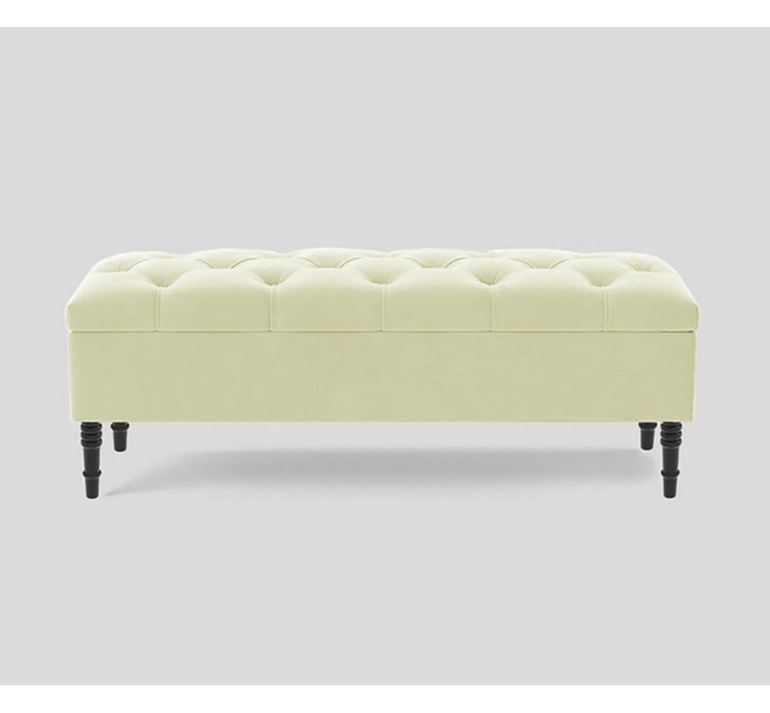 Alyana Wide Tufted Rectangle Ottoman Storage Bench - Upholstery Velvet Shoe Bench with Turned Wooden Legs