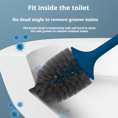 Brosse de toilette à poignée allongée 360 degrés, brosse de nettoyage de salle de bain universelle avec base, 4,9 po