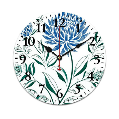 Horloge murale ronde verte et bleue à motif floral 12 po x 12 po, hall de loisirs bleu