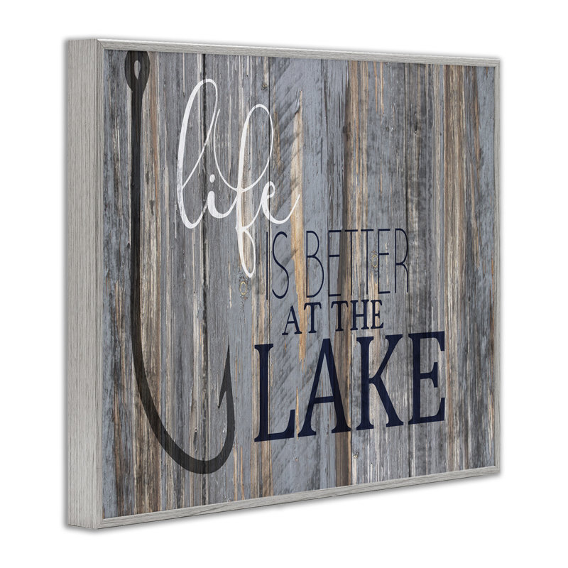 «Life Better Lake», citation «Fish Lakehouse Cabin», expression nautique, ferme rustique surdimensionnée, estampe numérique, art texturé par Kim Allen