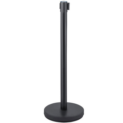 Crowd Control Stanchions 6-Pack, 35.4in Height, Stainless Steel & Rubber, 6-Piece Set, Retractable Belt Barrier, Black, Red Belt Queue Posts