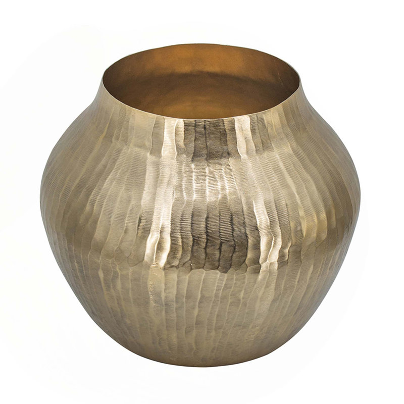 Golden Aluminum Chisel Flower Vase, 11.5" H x 13.5" W x 13.5" D