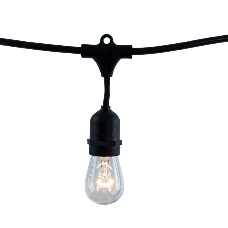 Outdoor String Light Set 48 Ft with 15 Clear S14 Incandescent Bulbs and E26 Sockets