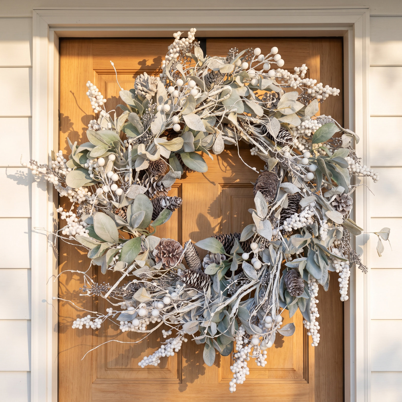 24" Handcrafted Lambs Ear Pinecone Christmas Wreath