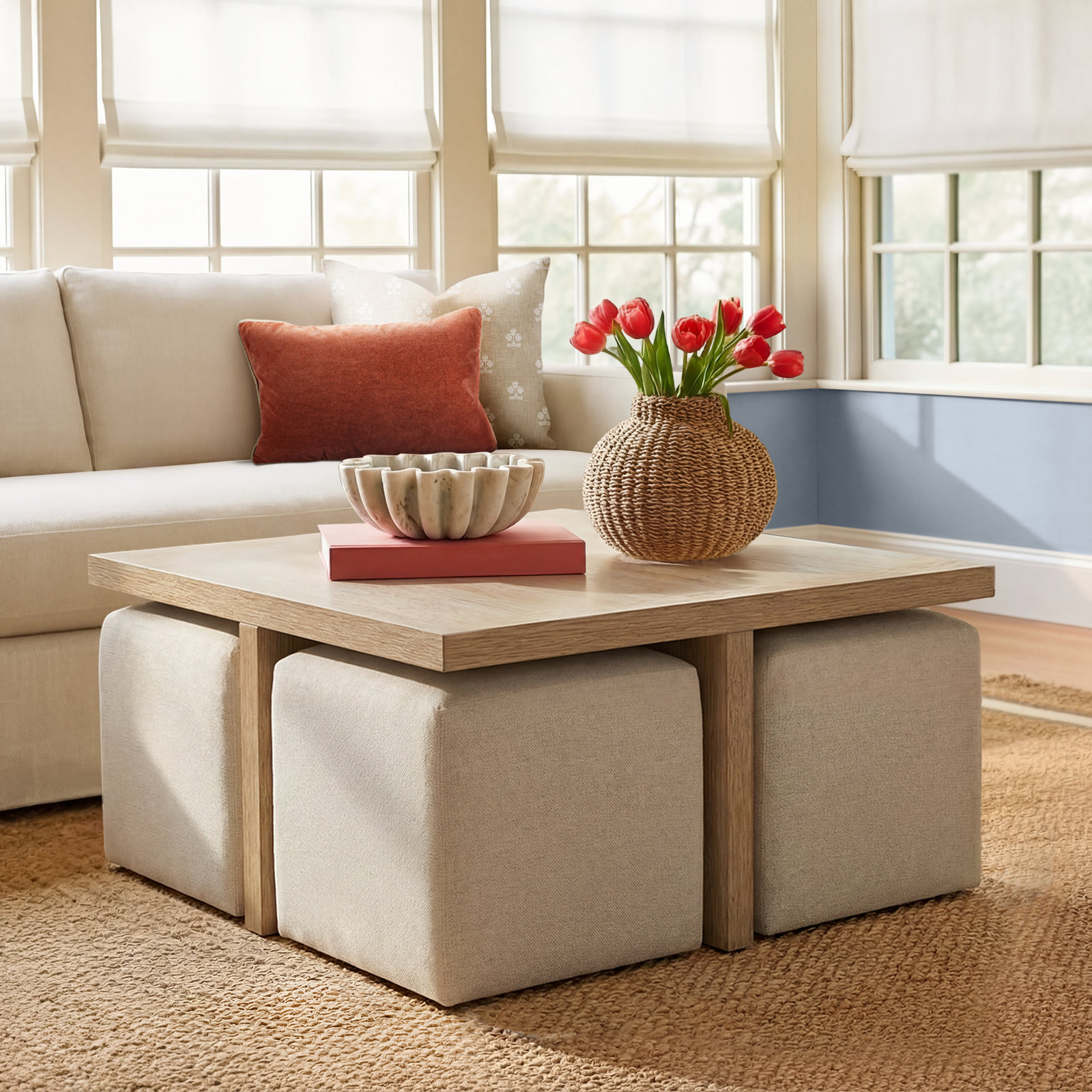  Orrin 38" Cocktail Table with Ottomans