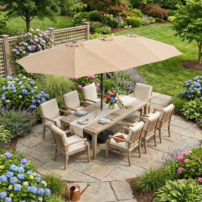 460cm Wide Double-sided Garden Parasol With Cross Base - 15ft Extra Large Market Umbrella With 90kg Anchoring Sandbags - Brown