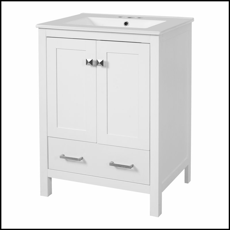 Meuble-lavabo moderne de 24 pouces avec lavabo intégré en céramique, portes à fermeture en douceur et solutions de rangement polyvalentes