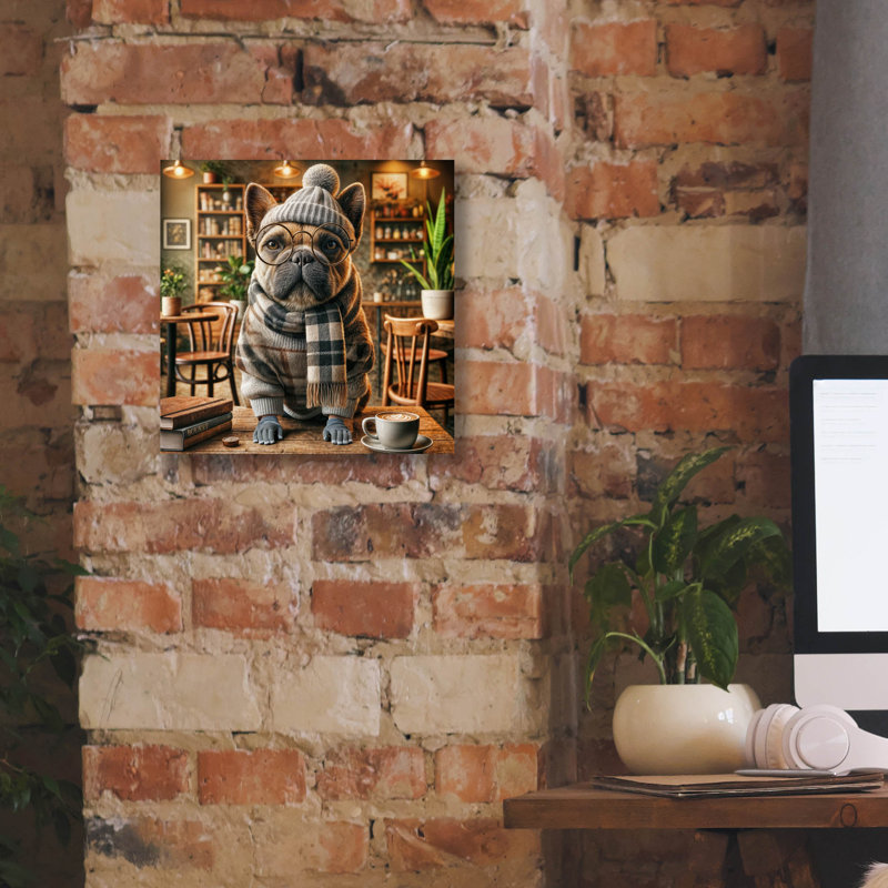 «Hipster Dog - French Bulldog» par Rey Klimt, art mural sur toile, H 12 po x l 12 po x P 0,75 po