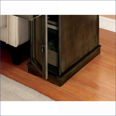 Side Table with Storage Cabinet, Pull-Out Cup Holder &amp; Built-In USB Outlet, Slate Gray, 12”W x 24”D x 24”H | Transitional | Solid Wood