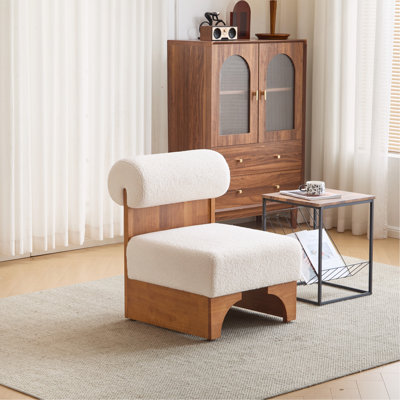 Boucle Lounge Chair With Solid Wood Frame And Rolled Backrest, Soft And Durable Boucle Upholstery, Ideal