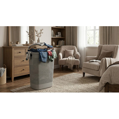 65L Large Laundry Hamper, Brown - Ventilated Clothes Basket for Bedroom & Bathroom, 22"Hx 18"W x 14"D