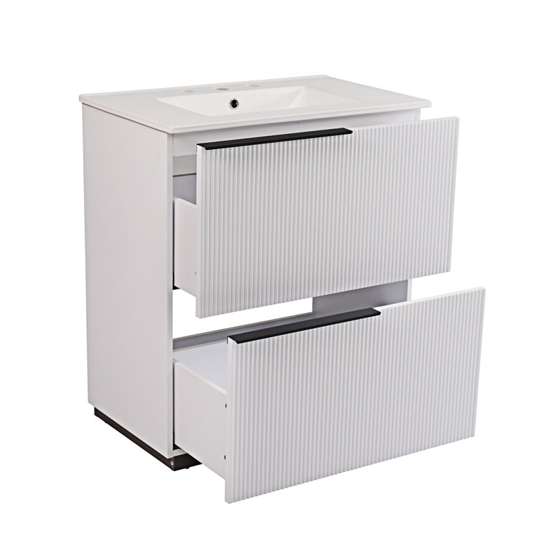 Meuble-lavabo avec lavabo et tiroirs en céramique, Blanc