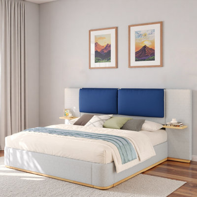 Lit plateforme tapissier avec tablettes
