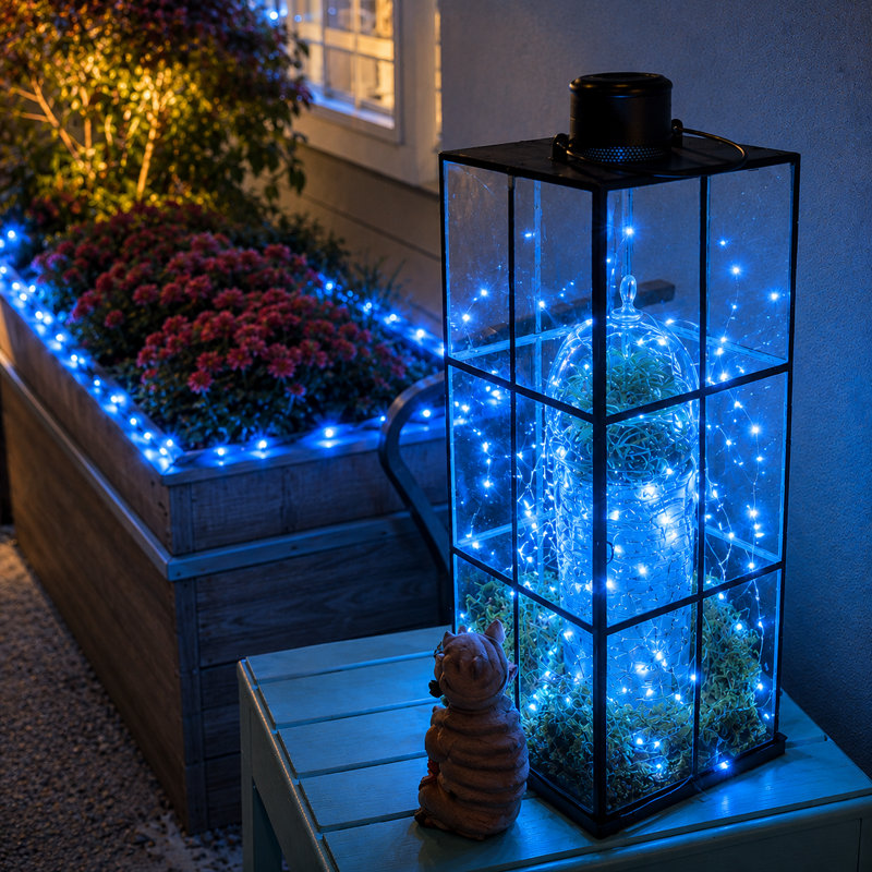 Guirlande lumineuse 72 lumières à énergie solaire 72 pi avec 8 modes décorations pour fêtes, Bleu