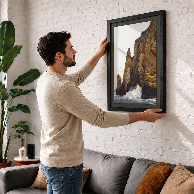 Rock Rising Coastal - Framed Print, A1 - 84.1 x 59.4 cm, Black