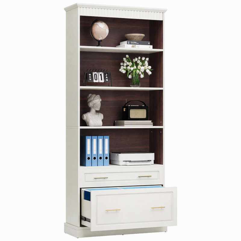 Bookcase With File Cabinet Drawers, White