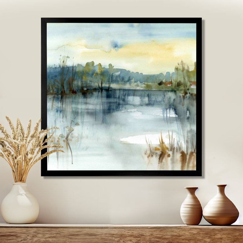 " Summer Lake Landscape Illustration ", Wrapped Canvas, No Frame, 30" H x 30" W