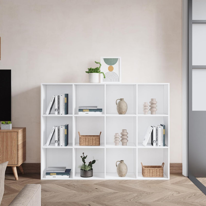 Latitude Run® Bookcase, Cube Open Storage Organizer Display Bookshelf, Ivory White, 35.1" H x 46.6" W x 11.8" D