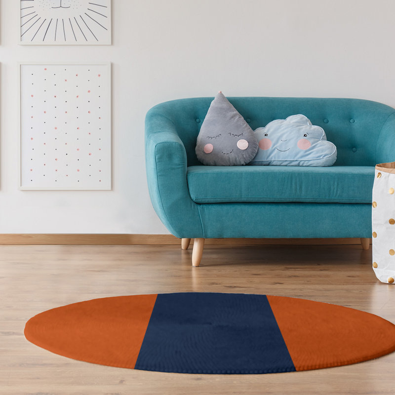 Tapis orange/bleu, Rond 5 pi