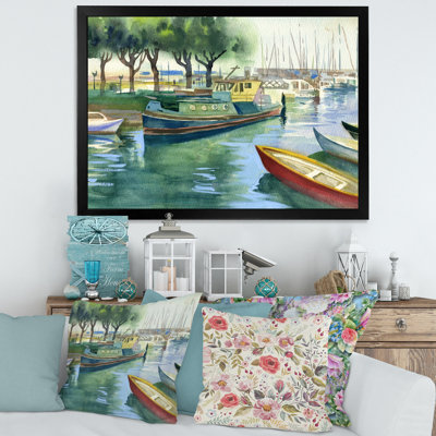 Bateaux au printemps vert - peinture sur toile