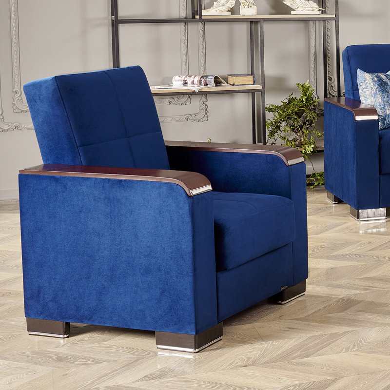 Nadler X Fabric Upholstered Convertible 3-in-1 Sleeper Arm Chair With Storage, Blue Microfiber/Microsuede