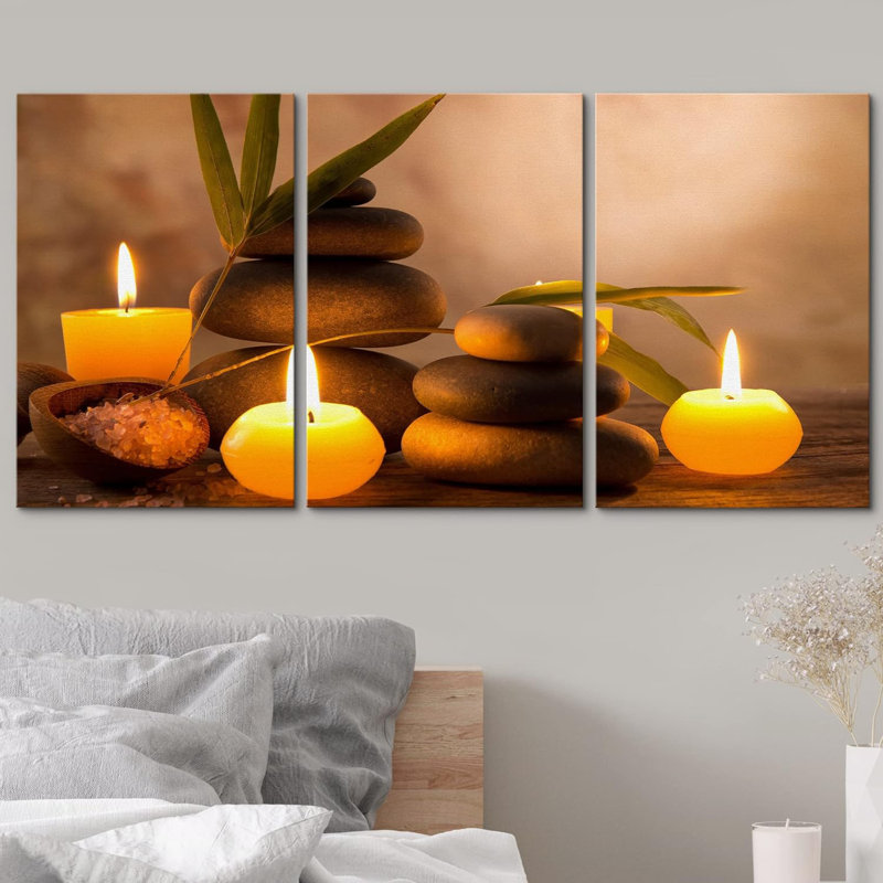 Spa nature morte avec bougies aromatiques - reproduction de photo sur toile tendue, H 24 po x l 48 po x 1,5 po