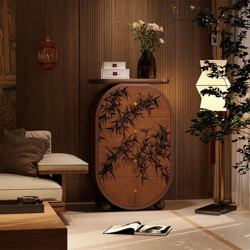 Armoire spacieuse en pin avec quatre tiroirs, Noyer