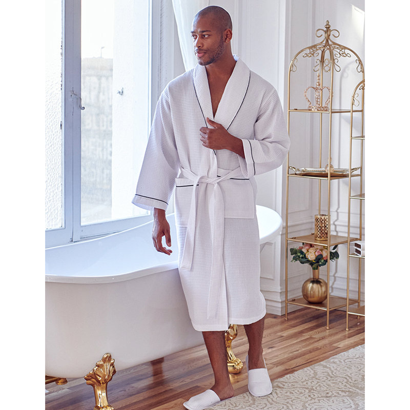 Peignoir gaufré LOTUS LINEN - Peignoirs de luxe en coton pour hôtel / spa, M, Blanc