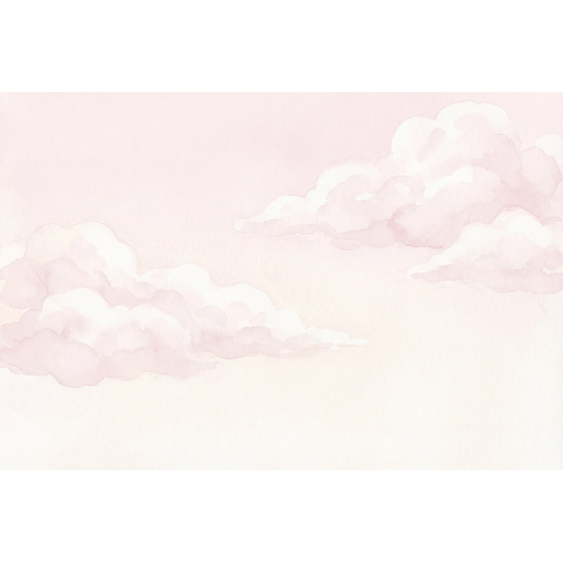 Papier peint aquarelle avec nuages décoratifs pastel rose ciel doux, 140 po x 108 po, Texturé non collé