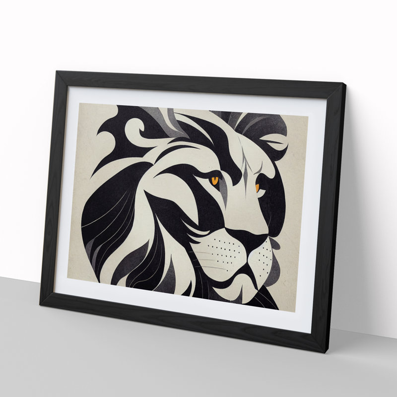 Lion Deco Vol.2 Abstract - Single Picture Frame Print, 46cm H x 64cm W, Black