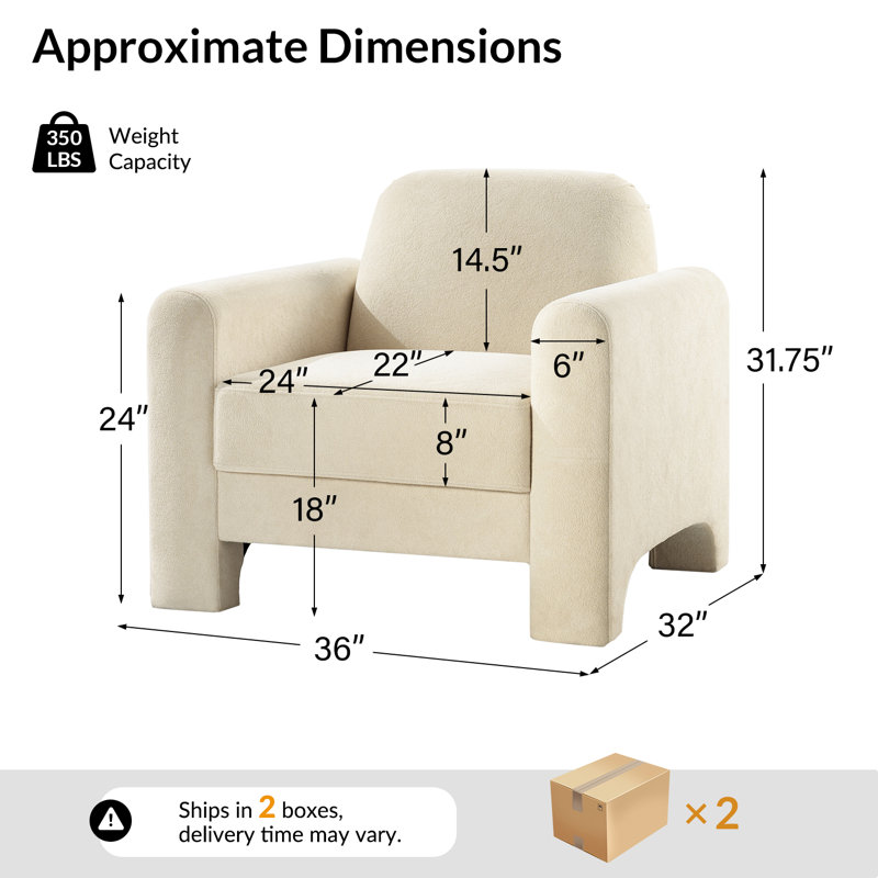 Werts 36" Modern Curved Chenille Armchair, Ivory