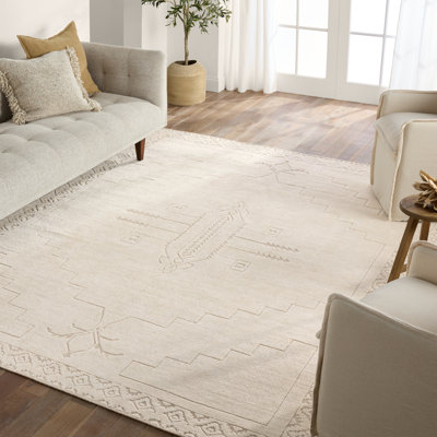 Jaipur Living Imbar AHD02 Handknotted Medallion Ivory and Taupe Area Rug 