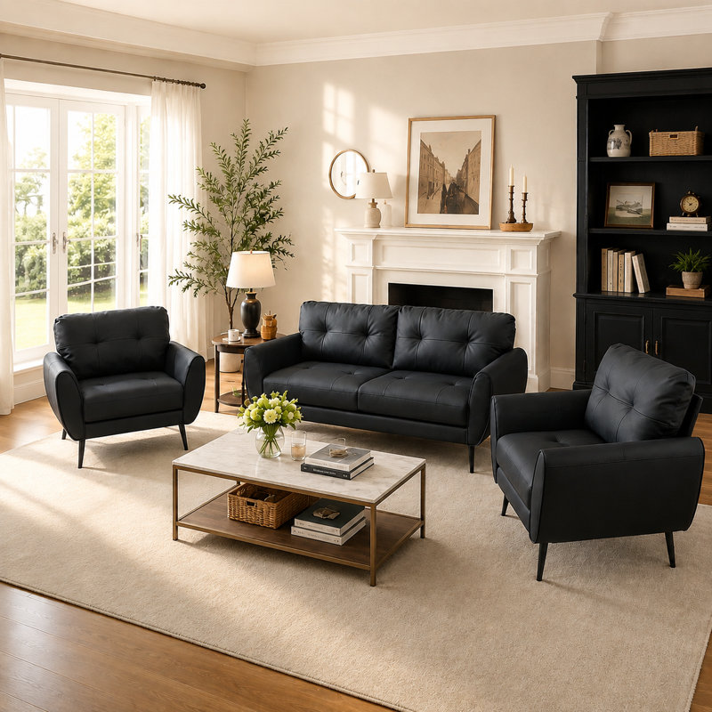 3-Piece Living Room Set, Black