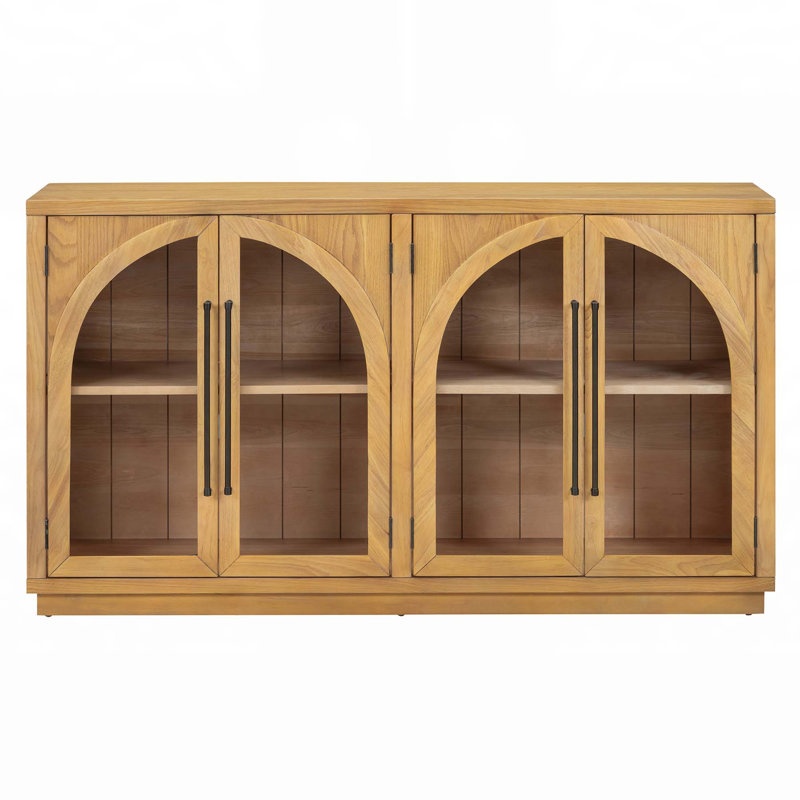 Armoire en verre arquée à 4 portes avec tablettes réglables, durable et élégante pour le rangement de la cuisine et de la salle à manger