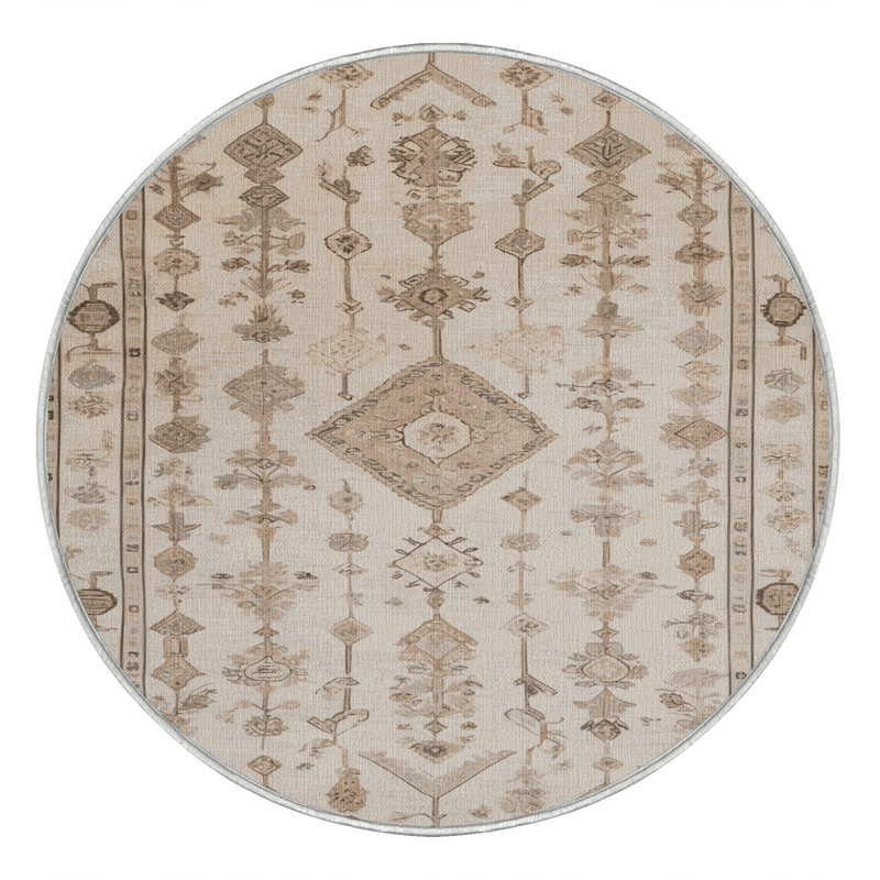 Tapis turc beige lavable à la machine, Rond 5 pi