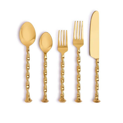 5 Pc Flatware Set with Wooden Handles