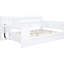 Lit de jour pleine grandeur en bois blanc - 3 tiroirs et bureau pour une chambre fonctionnelle avec ports blancs-121098368-121098369