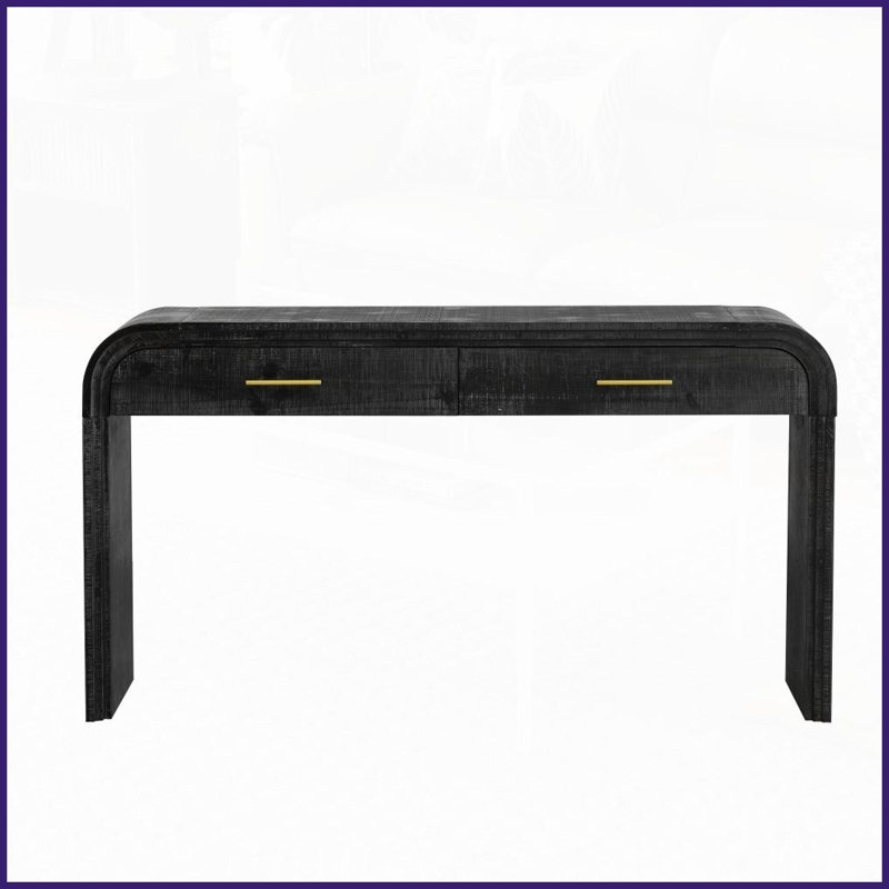 Table basse rétro noire antique avec silhouette arrondie - 2 tiroirs pour le rangement de l'entrée / bureau à domicile, Gris