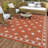 Reversible Waterproof Outdoor Rug 9*12ft – Modern Red Peach Orange/White Geometric Plastic Patio Mat – UV & Mark Resistant, Easy Care, Collapsible, Red Peach Orange-539024953-539024948